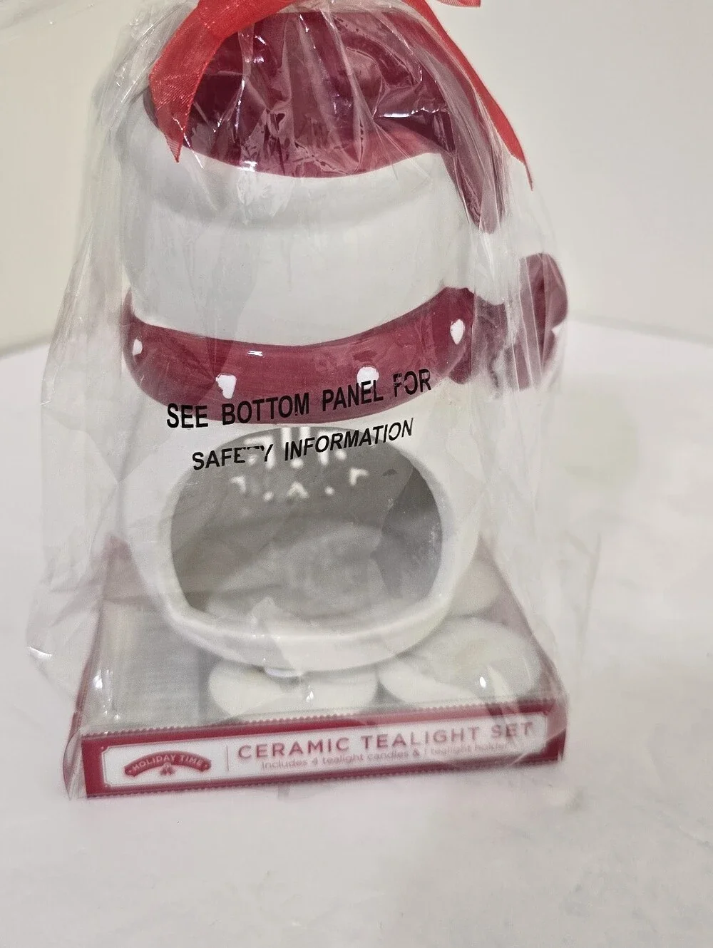 brand new HOLIDAY TIME Ceramic Owl Tealight Candle Holder Winter Seasonal Decor